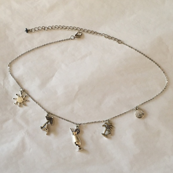 "Tropical Getaway" Handmade Charm Necklace, Beach Ocean Palm Tree Cocktail Sun - Picture 12 of 15